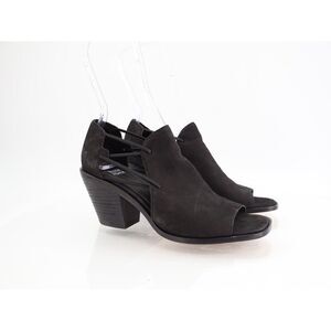 Eileen Fisher Womens Nikki Booties Peep Toe Block Heel Tumbled Leather Black 8